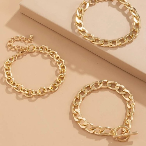 gold chain bracelet set of 3 - Picture 4 of 4
